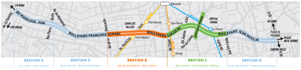 Plan des sections des travaux rocade du Jarret